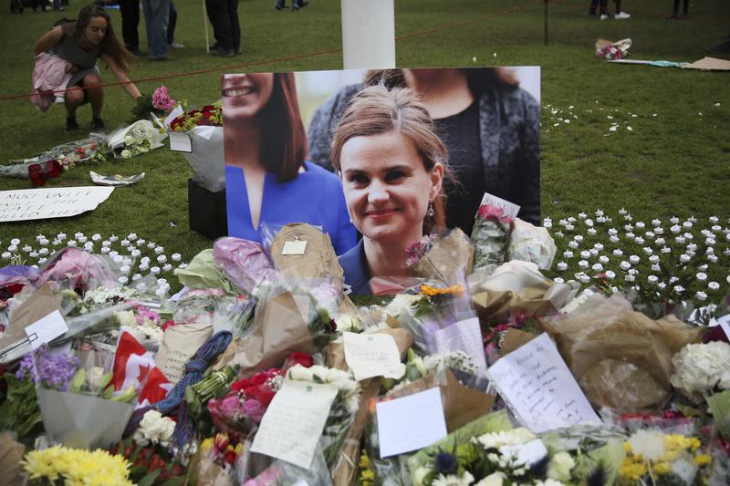Tributes in memory of murdered MP Jo Cox are left at Parliament Square in London, June 18, 2016.