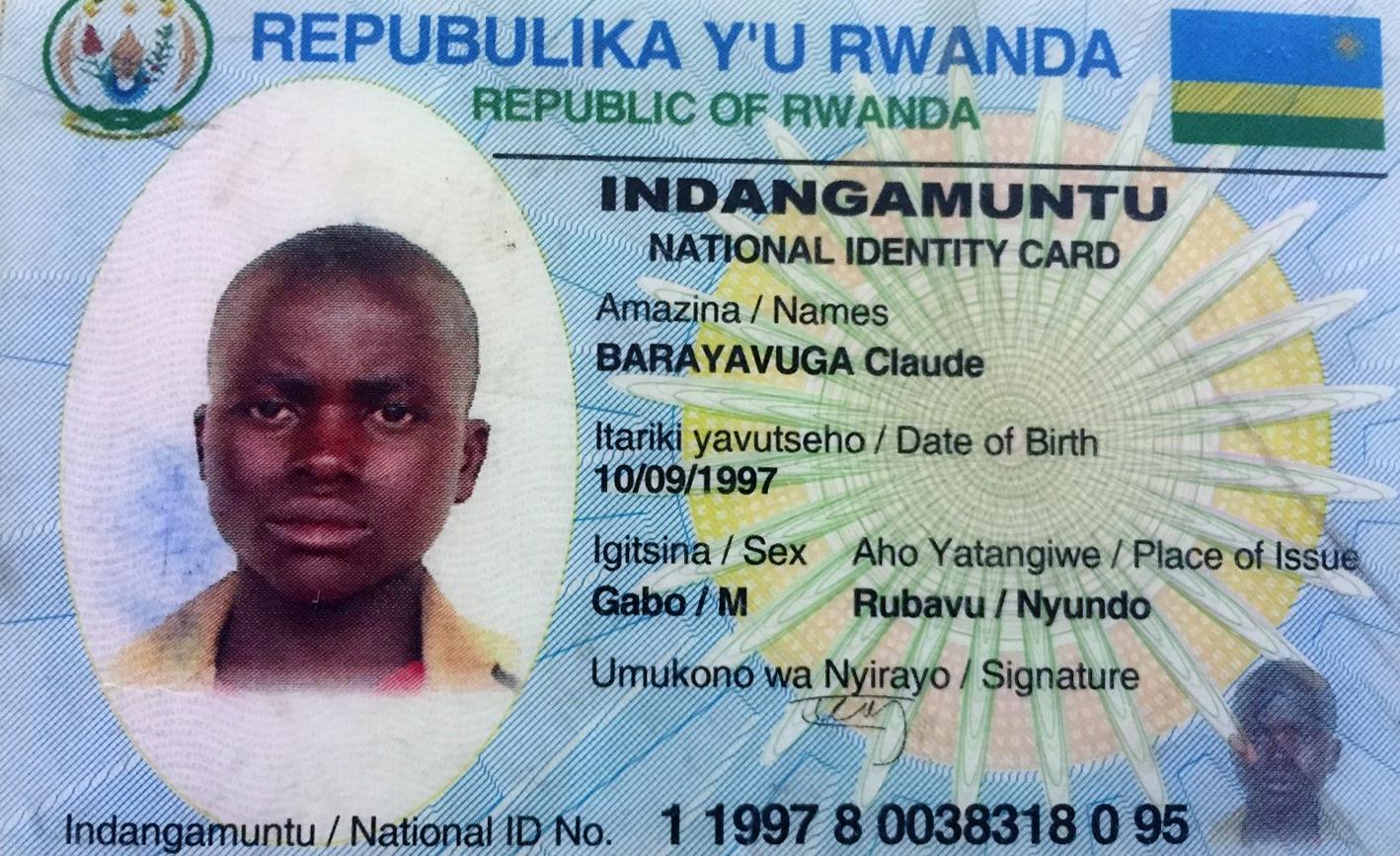 Identity card of Claude Barayaguyva, a 19-year-old with intellectual disabilities from Bahimba village, Rubavu district, who was beaten to death by a local resident after encouragement from local authorities.