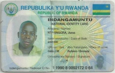 Identity card of Juma Ntakingora, 27, who was killed on September 21, 2016, while fishing near Bugarura village in Bushaka cell. 