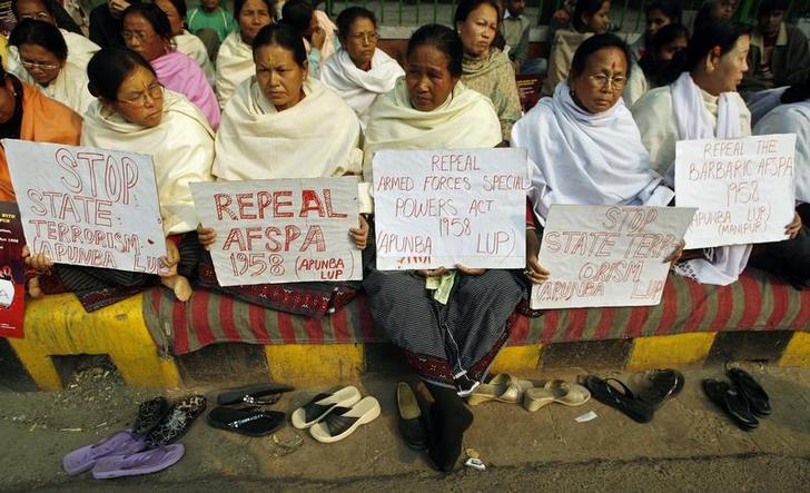 Women from Manipur state protest against the Armed Forces Special Powers Act (AFSPA) in New Delhi, January 25, 2008. 