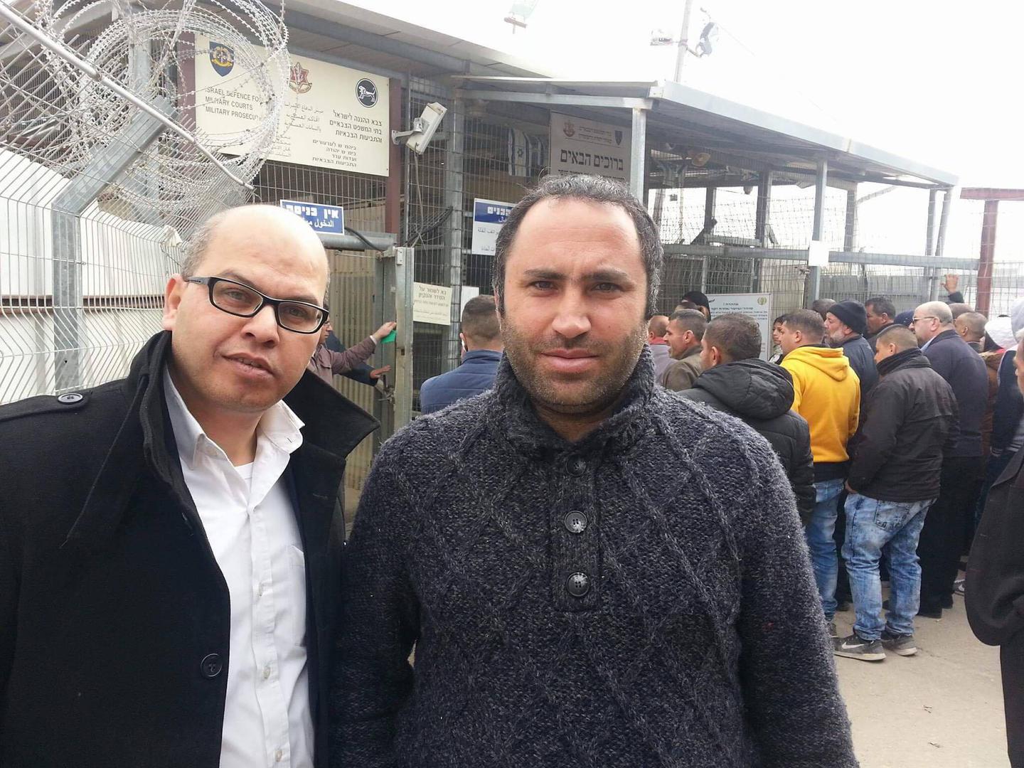 Issa Amro and Farid al-Atrash at Ofer Prison in the occupied West Bank on March 26, 2017.