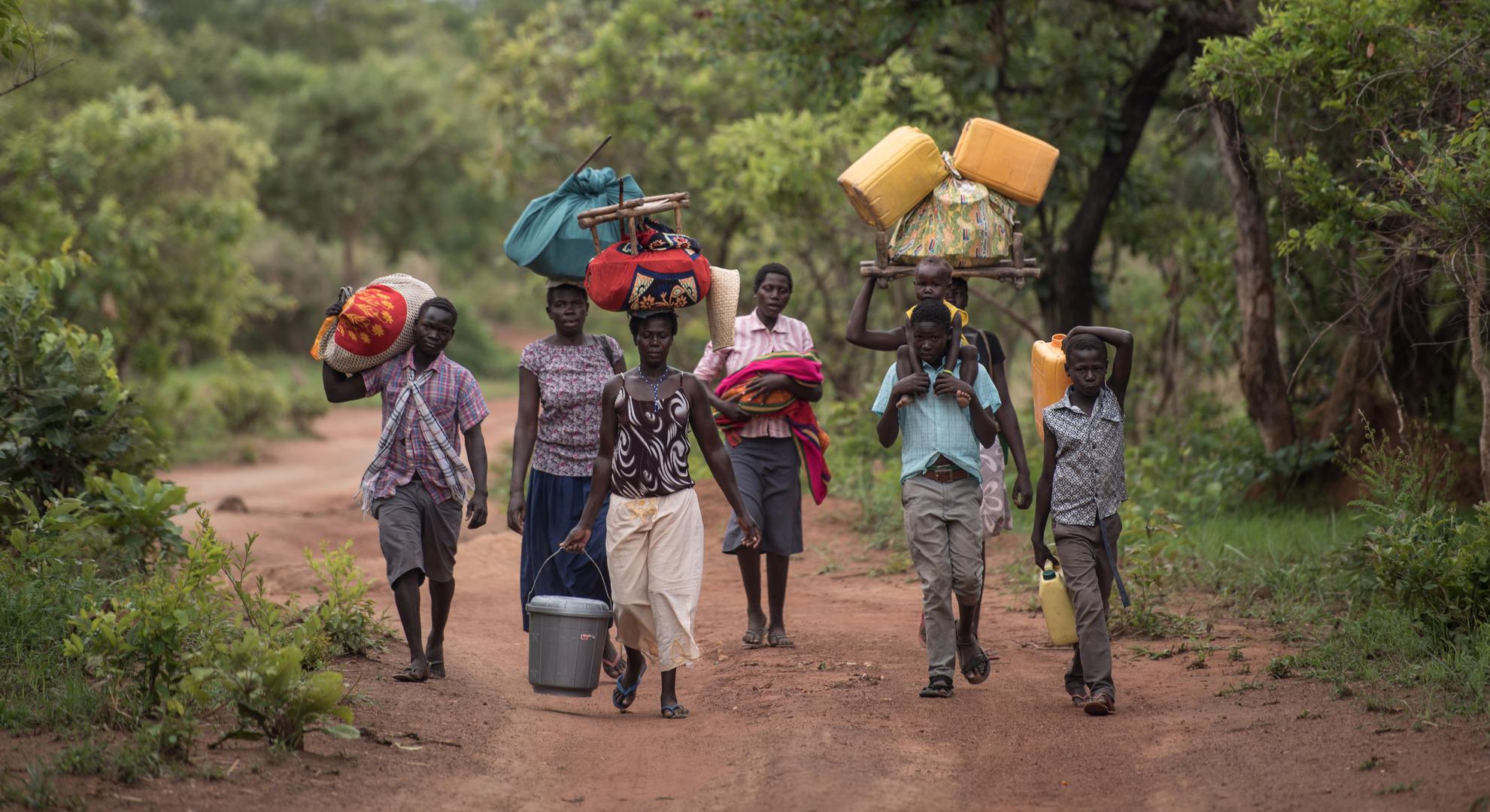 Civilians fleeing Kajo Keji county, toward the southern border with Uganda, April 27, 2017. 