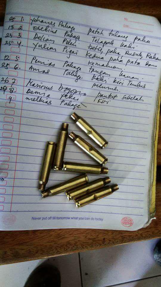 Shell casings allegedly found at the site of the shooting in West Papua, Indonesia, 2017.