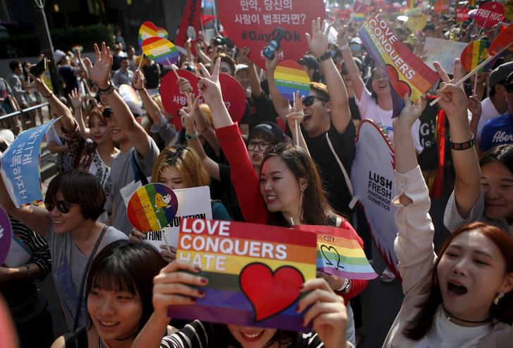 Participants march on a street during Korea Queer Festival 2015 in central Seoul, South Korea. In 2017, South korea's Supreme Court ordered the government to allow the Beyond the Rainbow Foundation, a LGBT rights foundation, to legally register as a chari