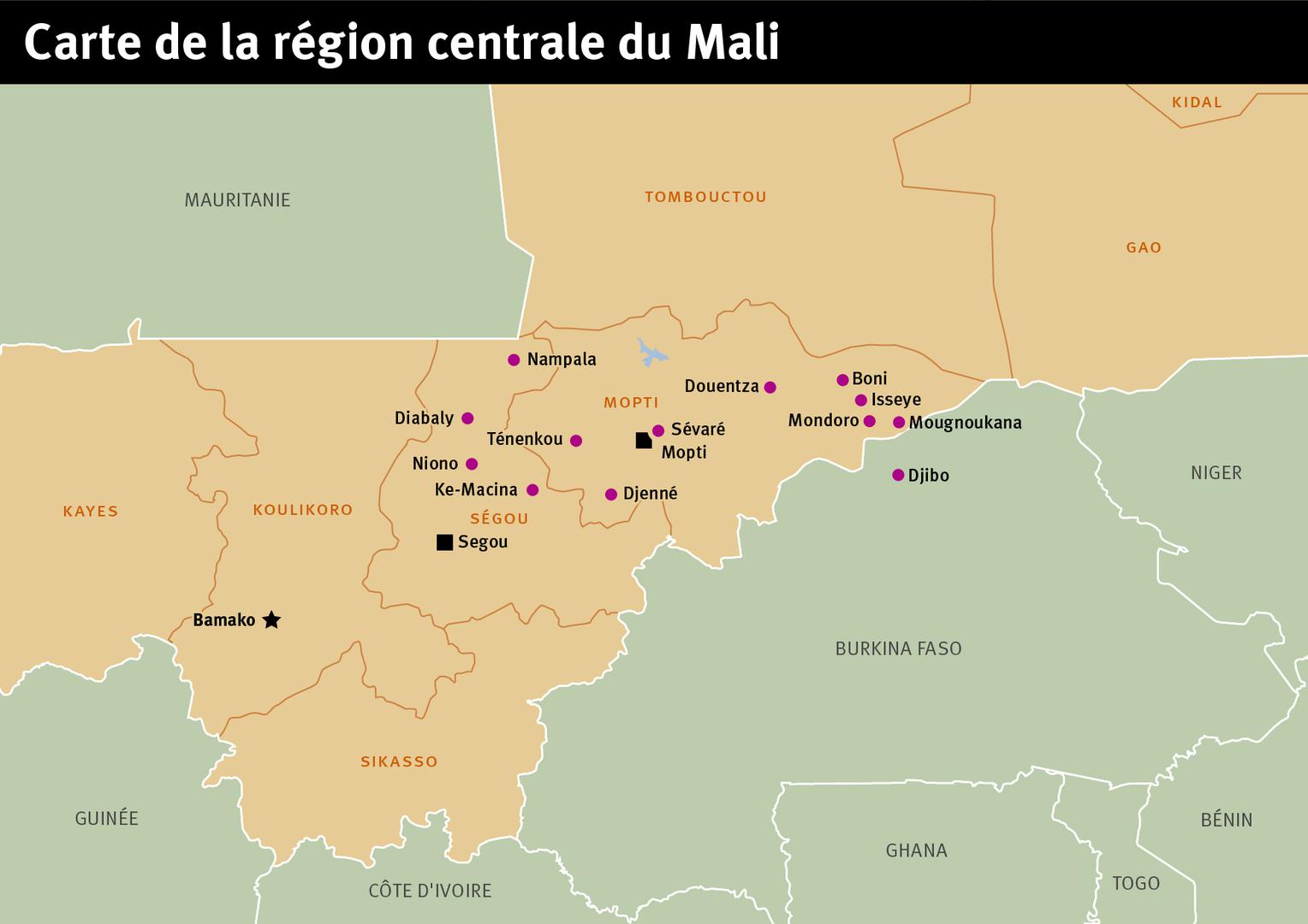 Carte de la région centrale du Mali, septembre 2017