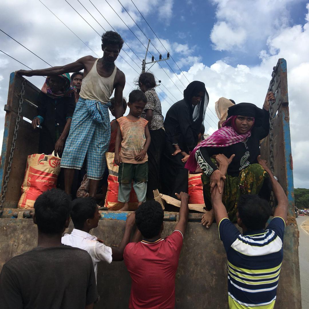 Newly arrived Rohingya refugees are dropped off by the side of the road at Balukhali camp, Bangladesh, without aid, assistance, or information. 