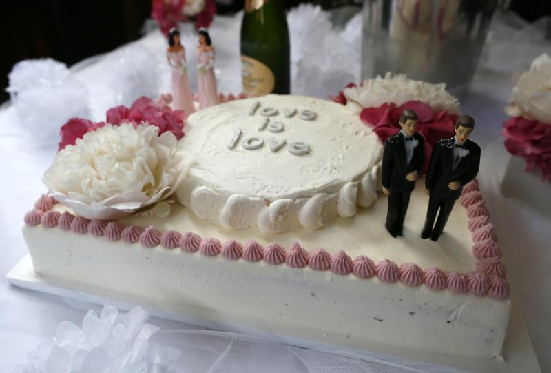 A wedding cake at a reception for same sex couples is seen at The Abbey in West Hollywood, California, July 1, 2013.