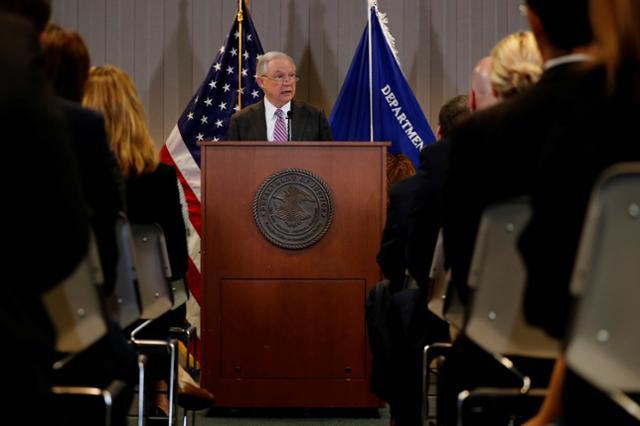 U.S. Attorney General Jeff Sessions delivers remarks on the U.S. system for asylum-seekers at the Executive Office for Immigration Review in Falls Church, Virginia, U.S. October 12, 2017. 