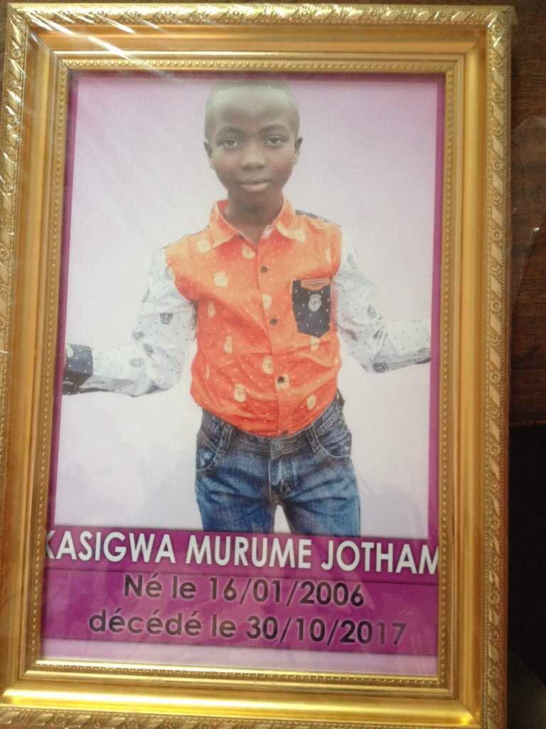 Security forces killed 11-year-old Jotham Kasigwa Murume during demonstrations in Goma on October 30, 2017.