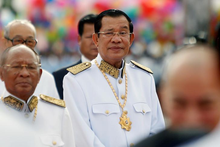 2017asia_cambodia_hunsen Cambodia's Prime Minister Hun Sen attends the celebration marking the 64th anniversary of the country's independence from France, in Phnom Penh, Cambodia November 9, 2017. 