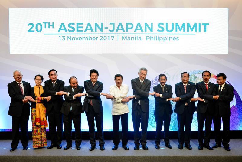 Malaysia's Prime Minister Najib Razak, Myanmar's State Counsellor Aung San Suu Kyi, Thailand's Prime Minister Prayuth Chan-ocha, Vietnam's Prime Minister Nguyen Xuan Phuc, Japanese Prime Minister Shinzo Abe, Philippine President Rodrigo Duterte, Singapore