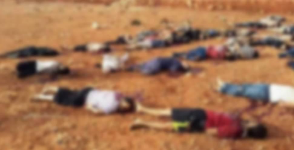 Bodies of 36 men who were extrajudicially executed lying on the ground in Al-Kassarat area of the eastern town of al-Abyar, Libya.  