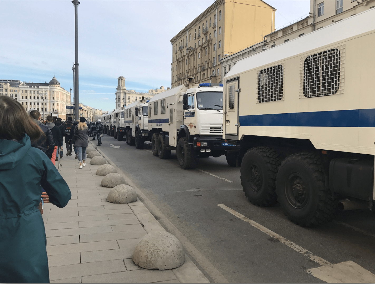 Police vans on Tverskaya Street, Marc 25, 2017.