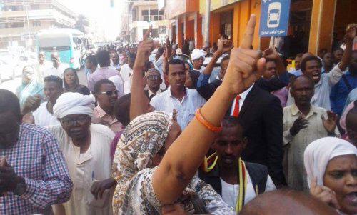 Demonstrators in Khartoum march to protest against the Sudanese government's subsidies cuts and austerity measures on January 16, 2018.