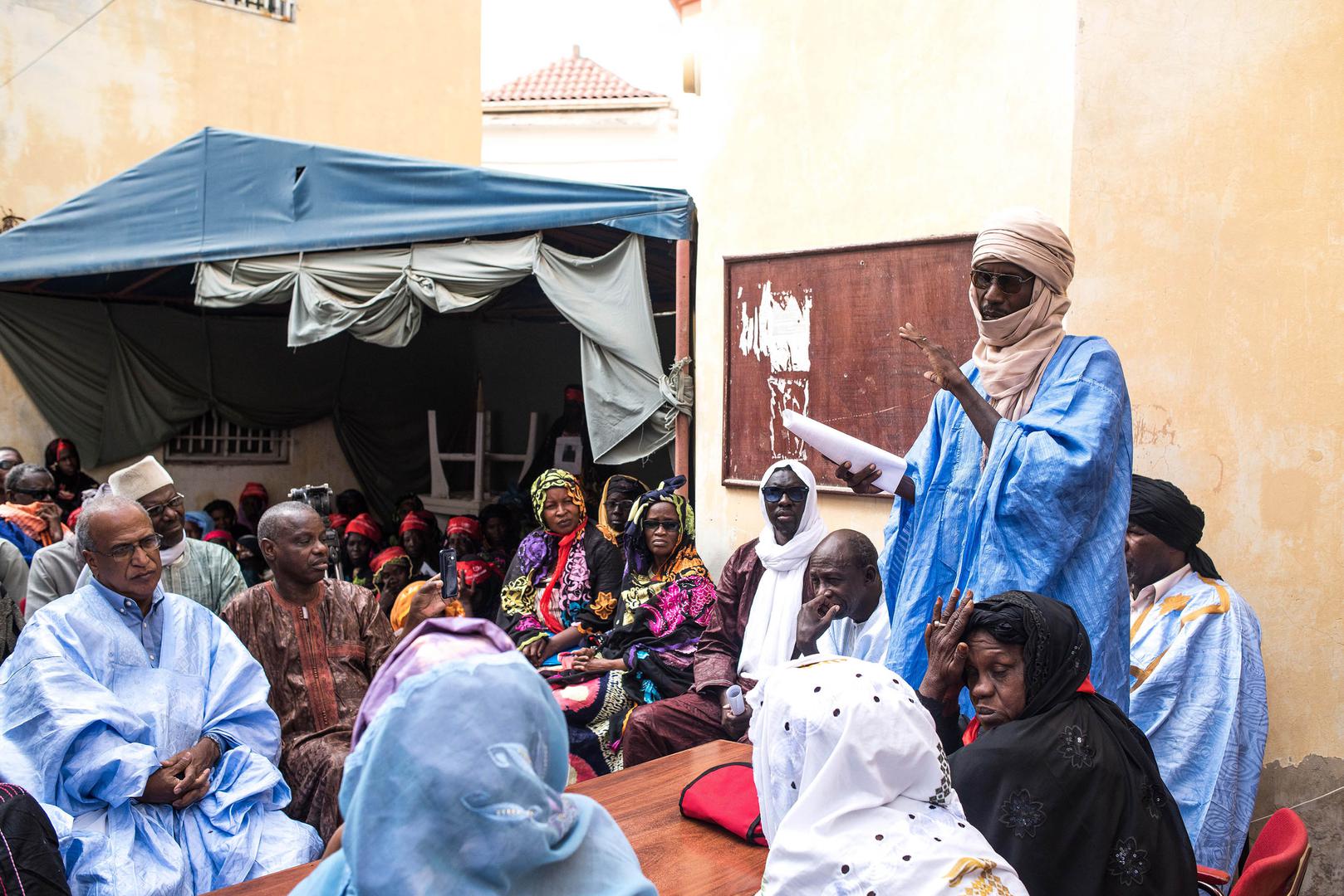 Meeting organized by the Collective of Widows and by the Collective of Civilian and Military Victims, on the Day of Commemoration of the Events of 1989-1990.  November 2016, Nouakchott. 