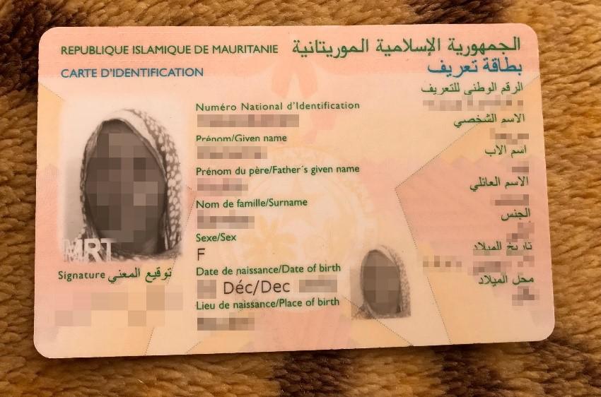 Biometric national identity card, Nouakchott, Mauritania, October 23, 2017. 