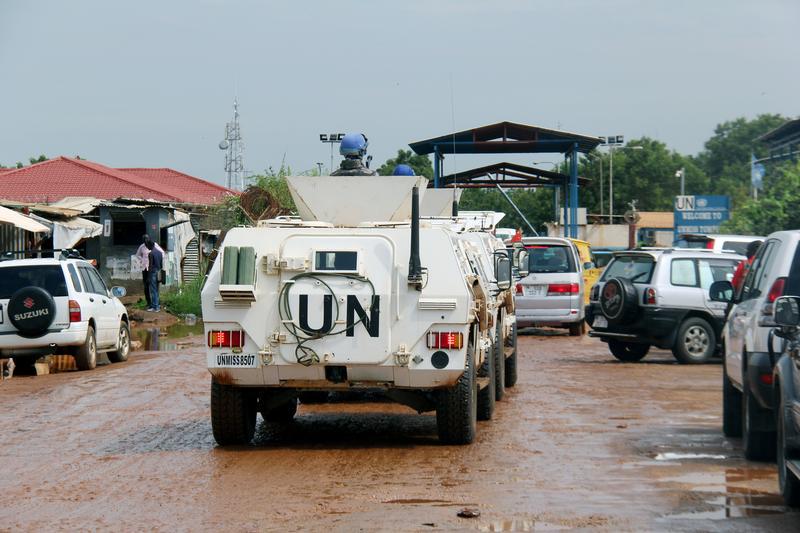Chinese Peacekeepers in the United Nations Mission to South Sudan (UNMISS) ride in their armoured personnel carriers (APC) as they wait in the queue to enter their base in Juba, South Sudan August 1, 2017.