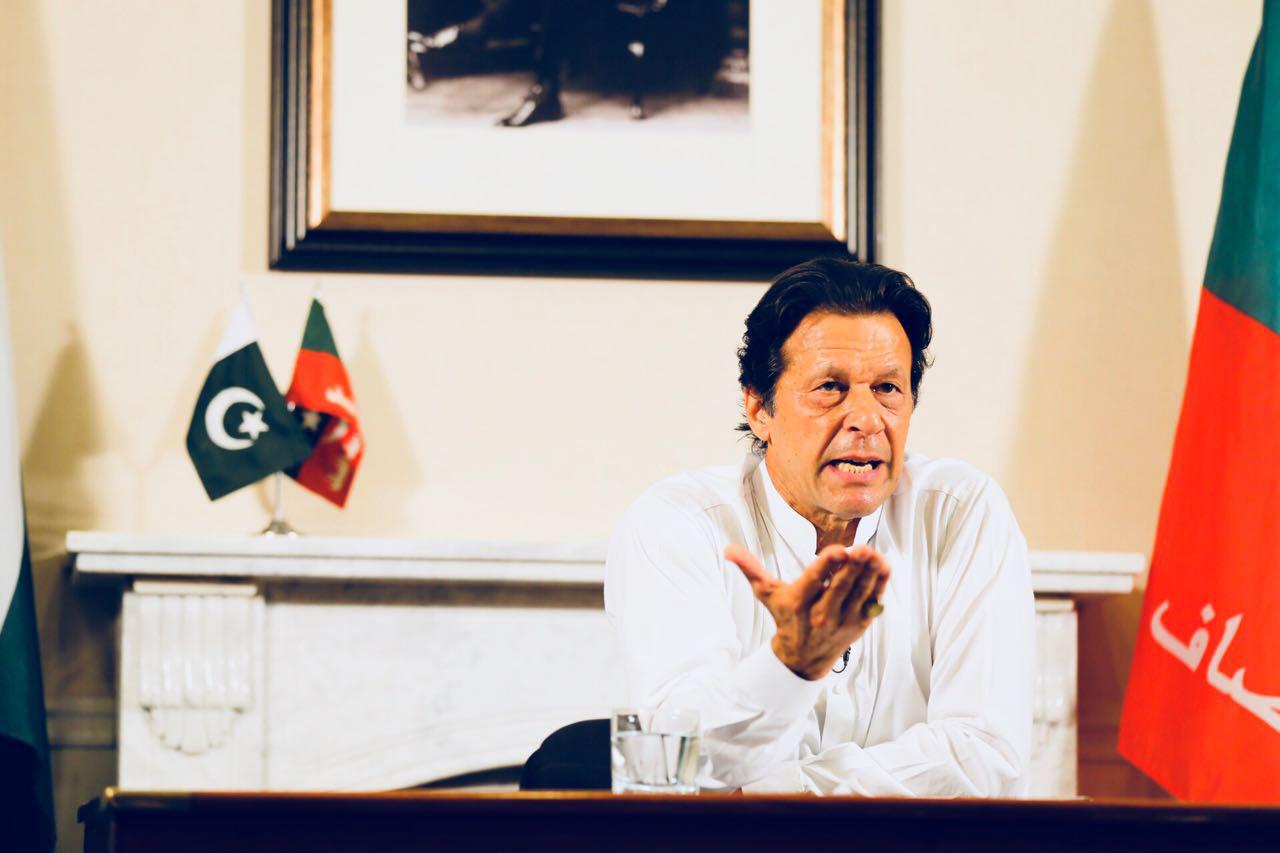 Newly elected Pakistani Prime Minister Imran Khan addresses the nation after the general election results were announced in Islamabad on July 26, 2018. © 2018 Muhammad Reza/Anadolu Agency/Getty Images