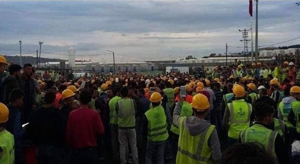 Manifestation de travailleurs participant à la construction du nouvel aéroport d’Istanbul, tenue le 14 septembre 2018 pour protester contre les conditions hasardeuses sur le chantier.