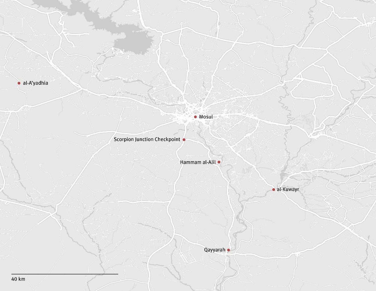 Map showing locations at which individuals were detained from and then disappeared.