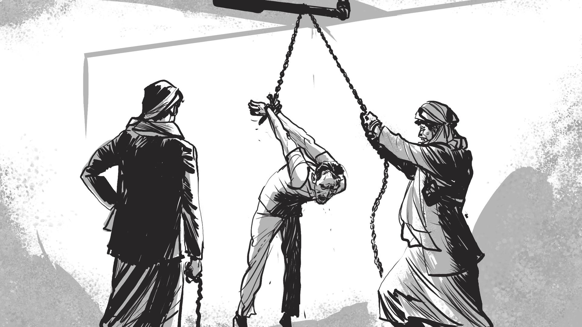 Houthi officials have treated detainees brutally, often amounting to torture. Former detainees described being hung from a wall by their arms shackled behind them as one of the most painful techniques. © 2018 John Holmes for Human Rights Watch