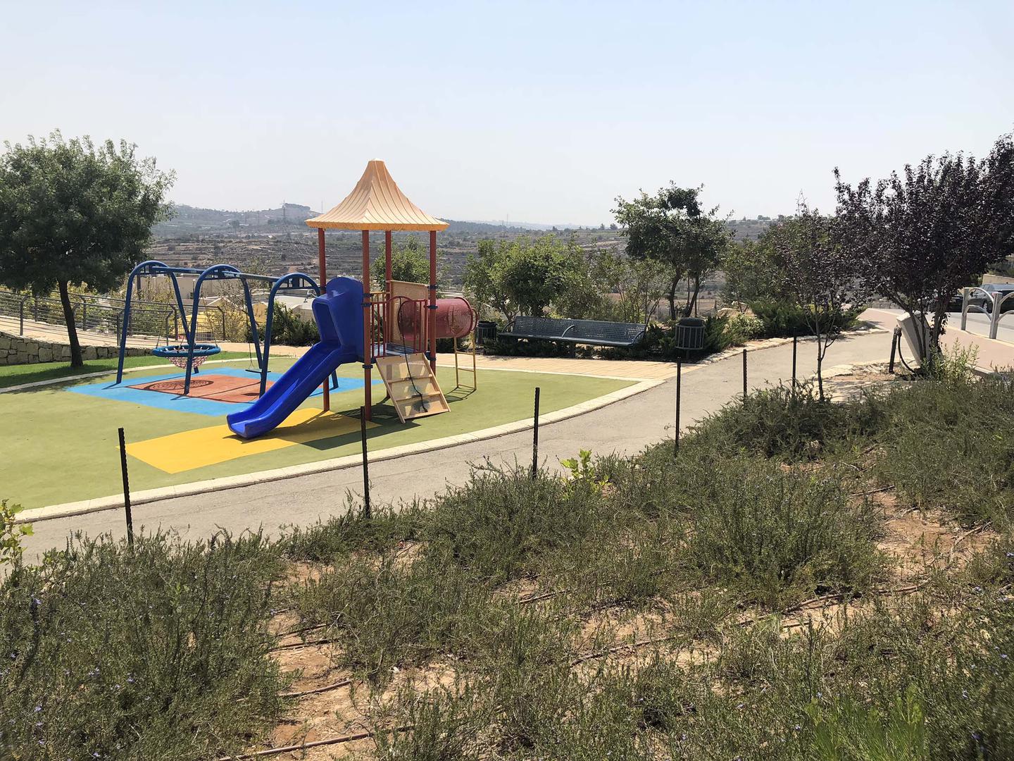 A playground inside the Israeli settlement of Elazar, a part of the Gush Etzion settlement bloc, southwest of Bethlehem in the occupied West Bank. 