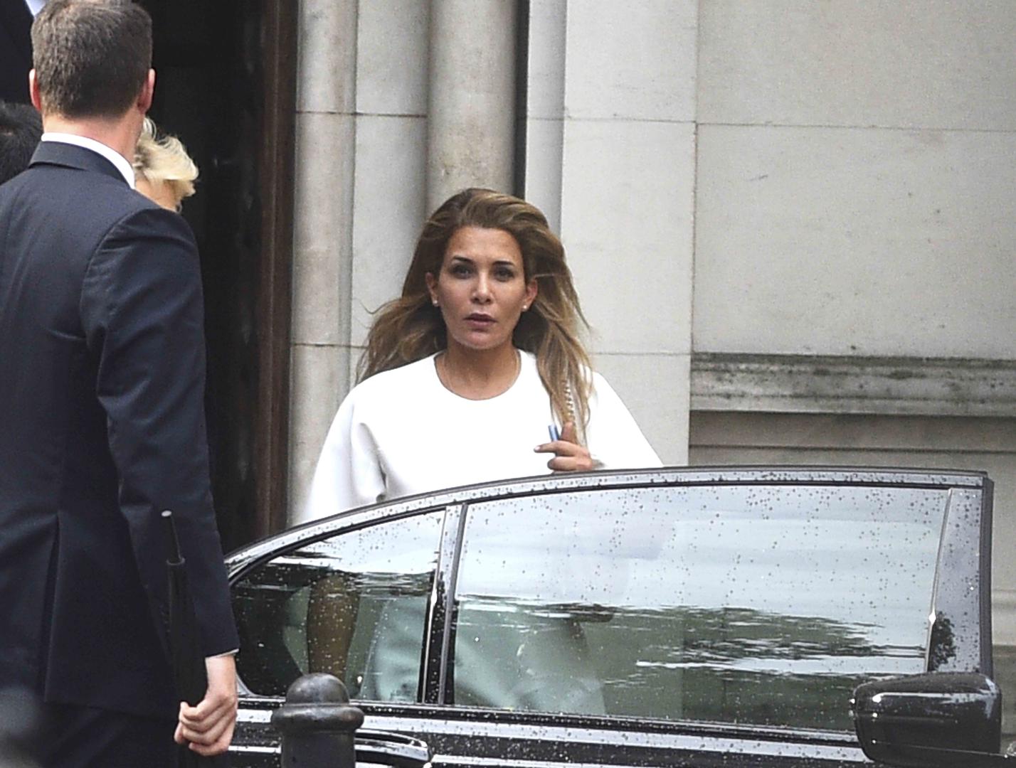 Princess Haya Bint Al Hussein leaving the Royal Courts of Justice in London after the latest hearing in the High Court battle between the ruler of Dubai and his estranged wife over their children.