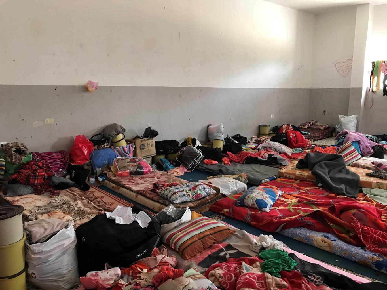 Materassi sul pavimento della sezione femminile nel centro di detenzione di Tajoura, Tripoli, 8 luglio 2018.
