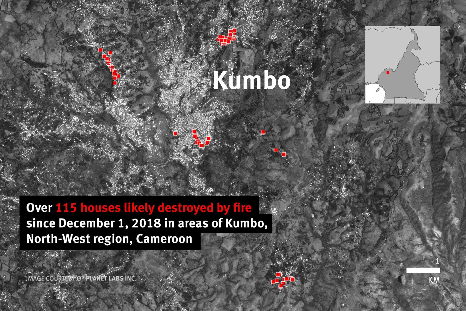 Over 115 houses likely destroyed by fire since December 1, 2018 in areas of Kumbo, North West region, Cameroon