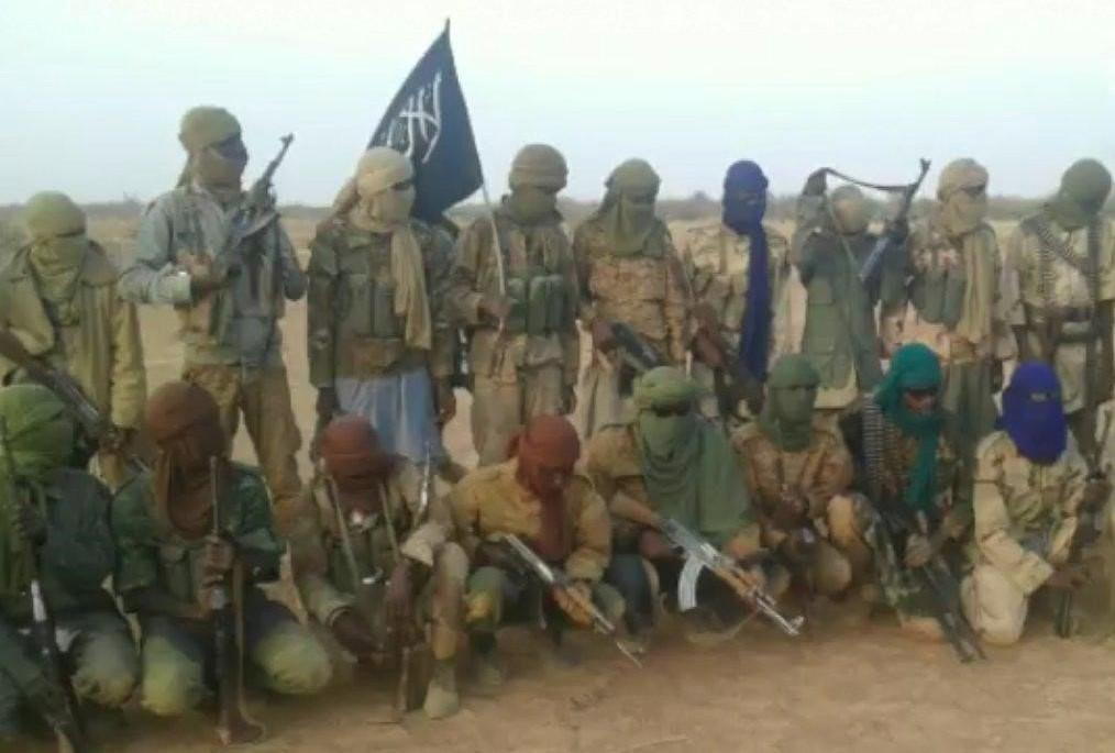 Members of Burkinabe Islamist group Ansaroul Islam during a gathering in 2017.  Members of Ansaroul Islam and other armed Islamist groups present in Burkina Faso are implicated in numerous atrocities against civilians including extrajudicial executions.