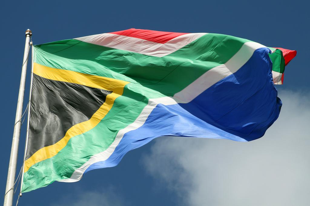 A South African flag waves above Port Elizabeth, Eastern Cape