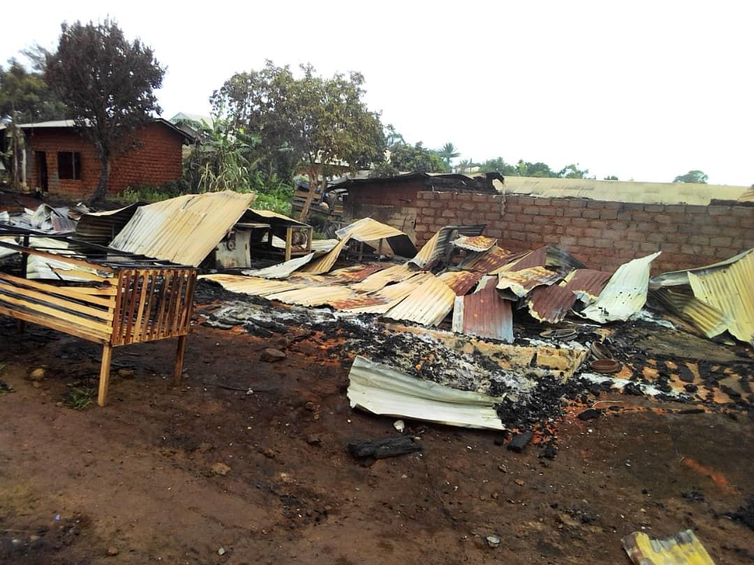 Carpentry shops burned on May 15, 2019 by security forces in Alachu, Mankon, Bamenda, North-West region, Cameroon.