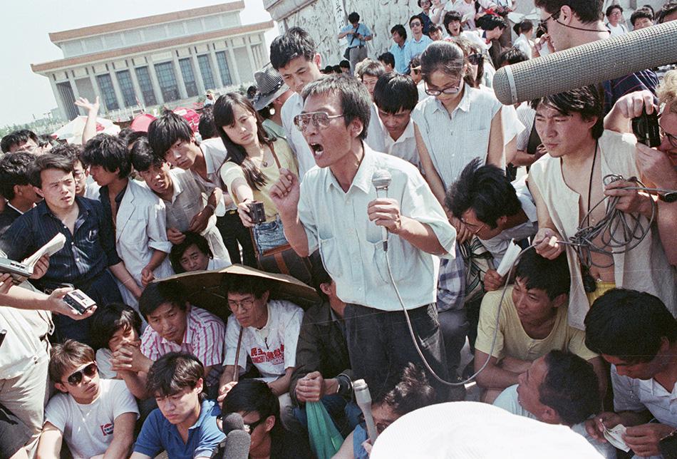 Liu Xiaobo addresses the crowd at Tiananmen Square in Beijing, May 1, 1989.