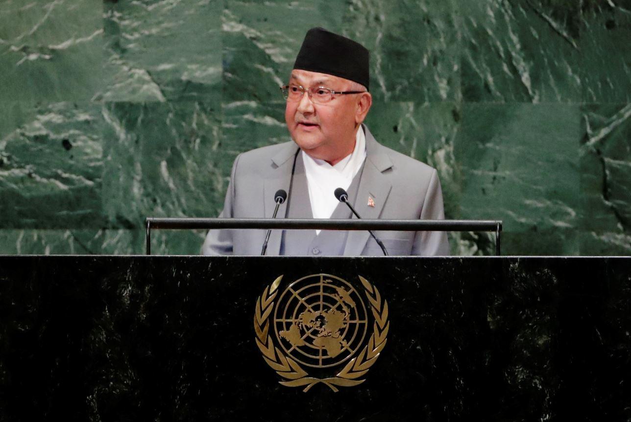 Nepal's Prime Minister K.P. Sharma Oli addresses the 73rd session of the United Nations General Assembly, Thursday, Sept. 27, 2018, at the United Nations headquarters. 