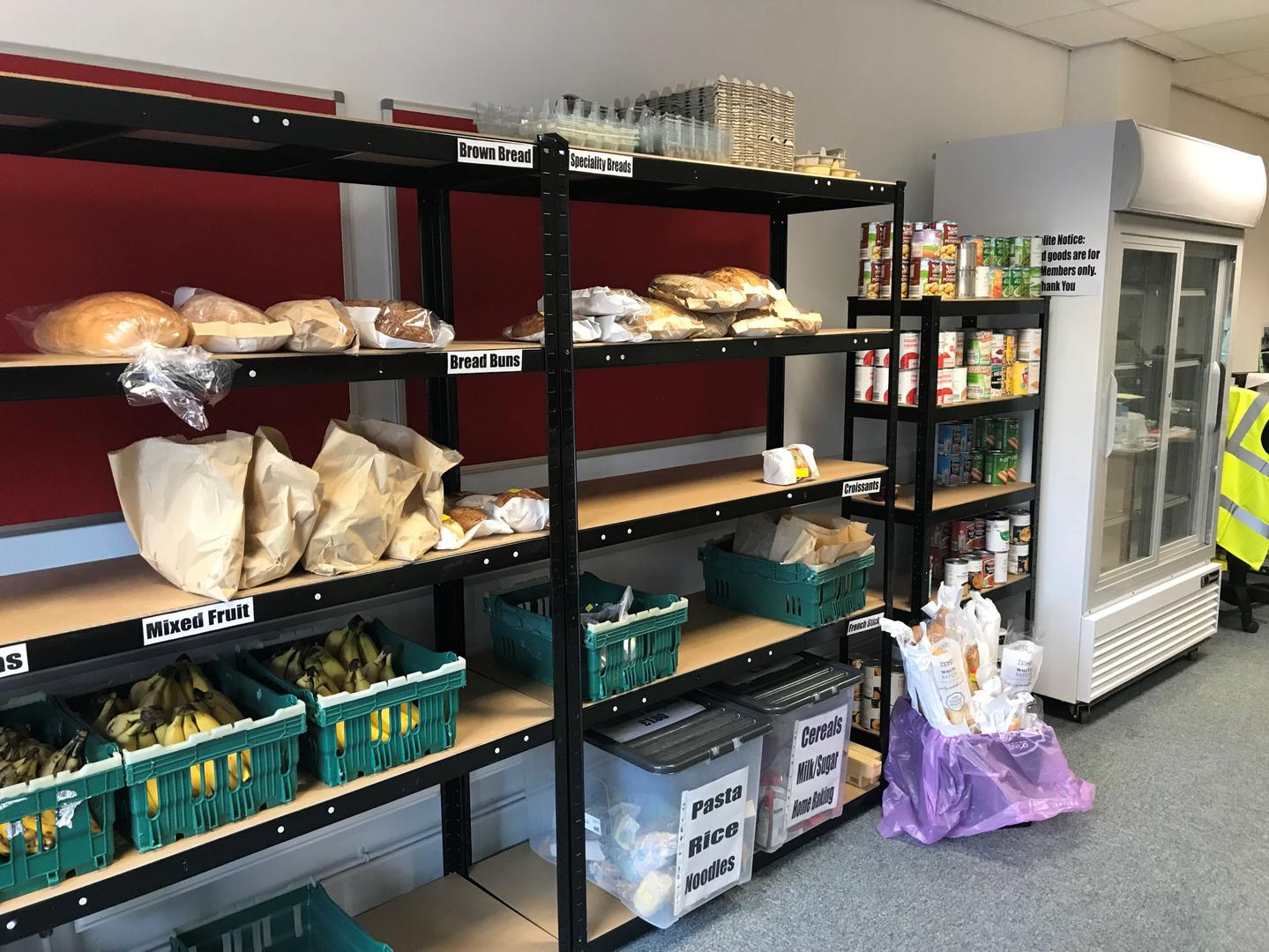 Low-cost redistributed or near-expiry food available to scheme members at EMS Yorkshire’s community shop in Hull, May 2018. 