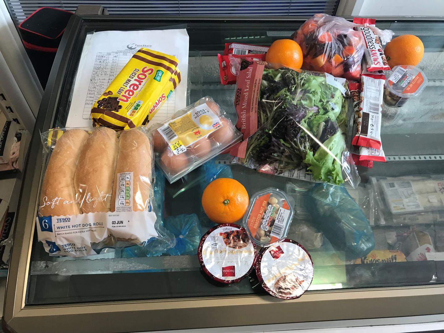 Members of the Goodwin Community Pantry can choose a limited number of low-cost items, every week for a fixed total price of £3 or £5. These are the contents of individual shopping baskets chosen by pantry users, May 2018. 