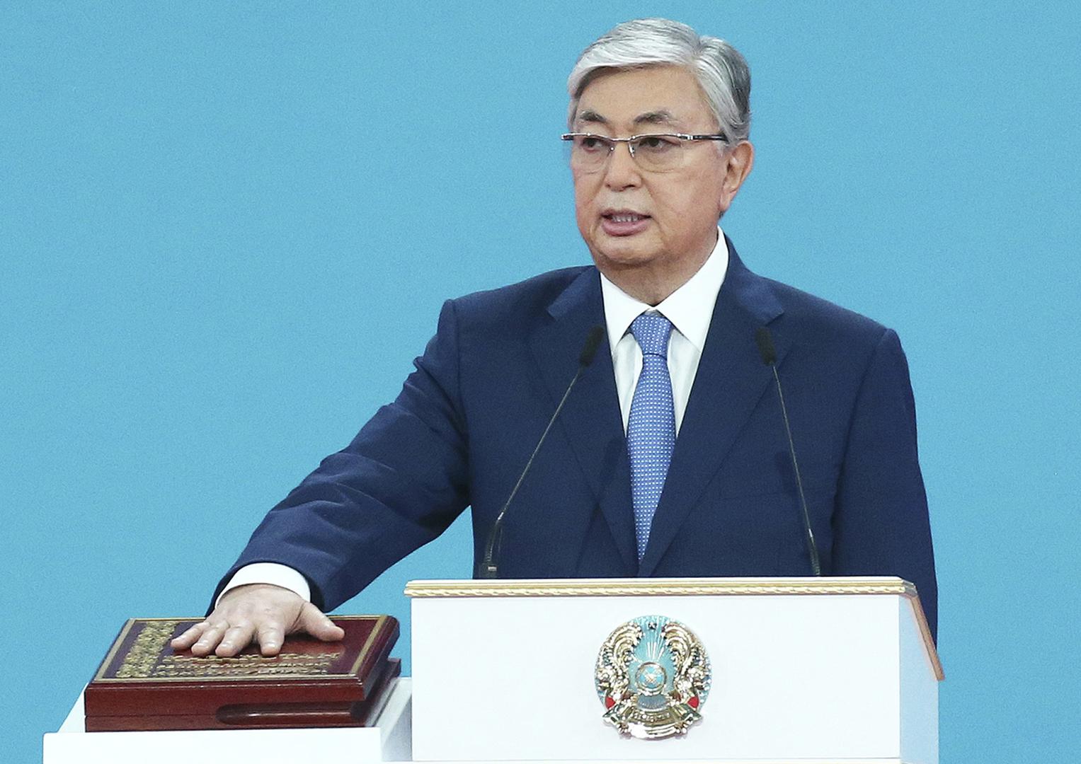 Kazakh President President Kassym-Jomart Tokayev takes the oath during his inauguration ceremony in Nur-Sultan, Kazakhstan.