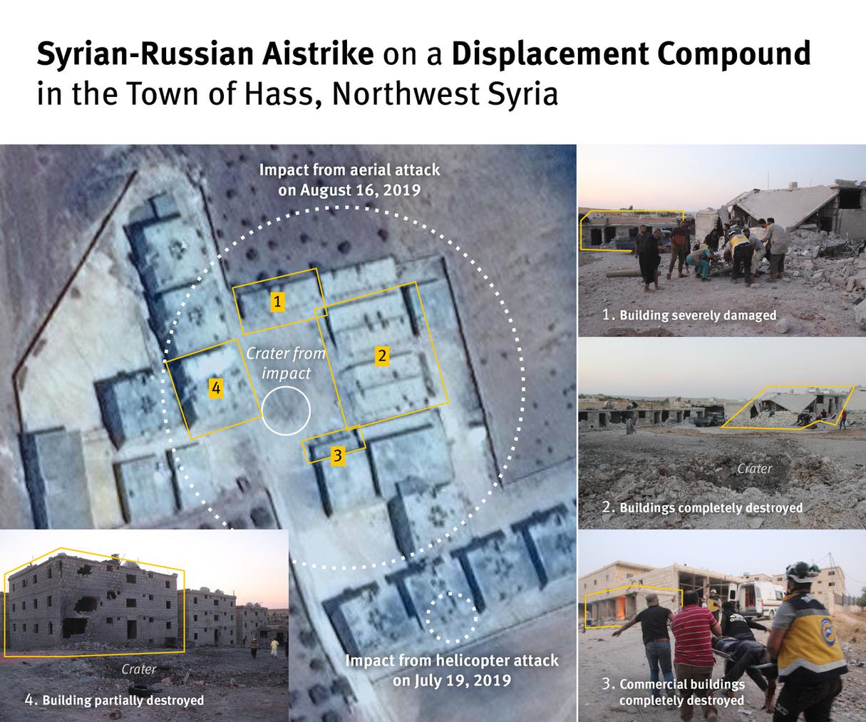 Satellite image recorded on the morning of August 21, 2019 identified multiple damage sites consistent with ground photos taken on August 16, 2019. 