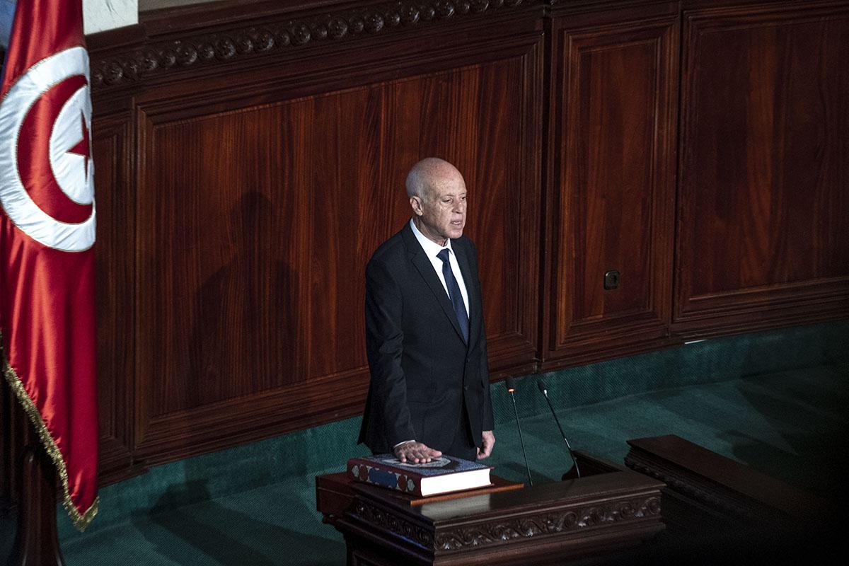 Kais Saied during the sworn ceremony in Bardo, Tunis, Tunisia on October 23, 2019.