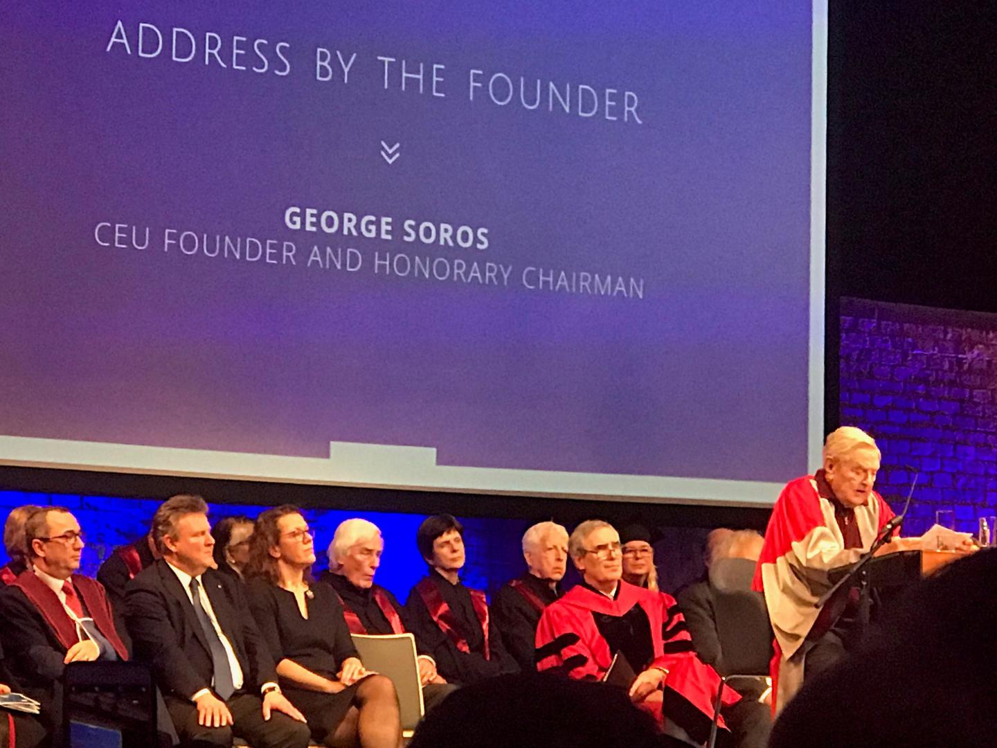 Central European University (CEU) founder and honorary chairman, George Soros at the CEU Vienna Campus opening ceremony in Vienna, Austria, November 15, 2019. 