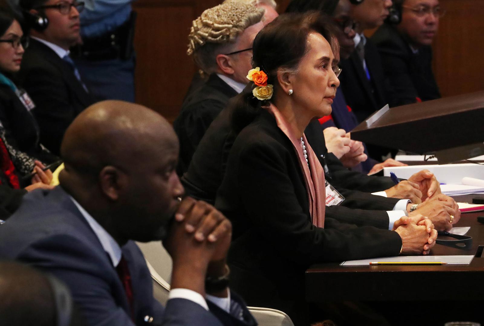 Gambia's Justice Minister Abubacarr Tambadou and Myanmar's leader Aung San Suu Kyi attend a hearing in a case filed by Gambia against Myanmar alleging genocide against the minority Muslim Rohingya population, at the International Court of Justice (ICJ).