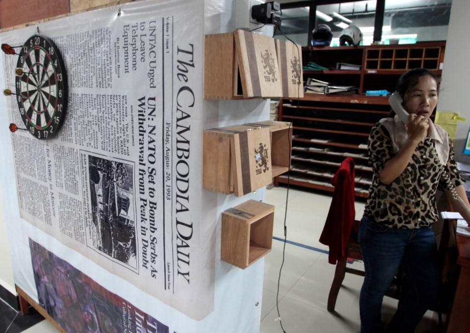 The first issue of The Cambodia Daily is seen at the newspaper's office in Phnom Penh, Cambodia, on the day of the newspaper's forced shut down, September 3, 2017. 