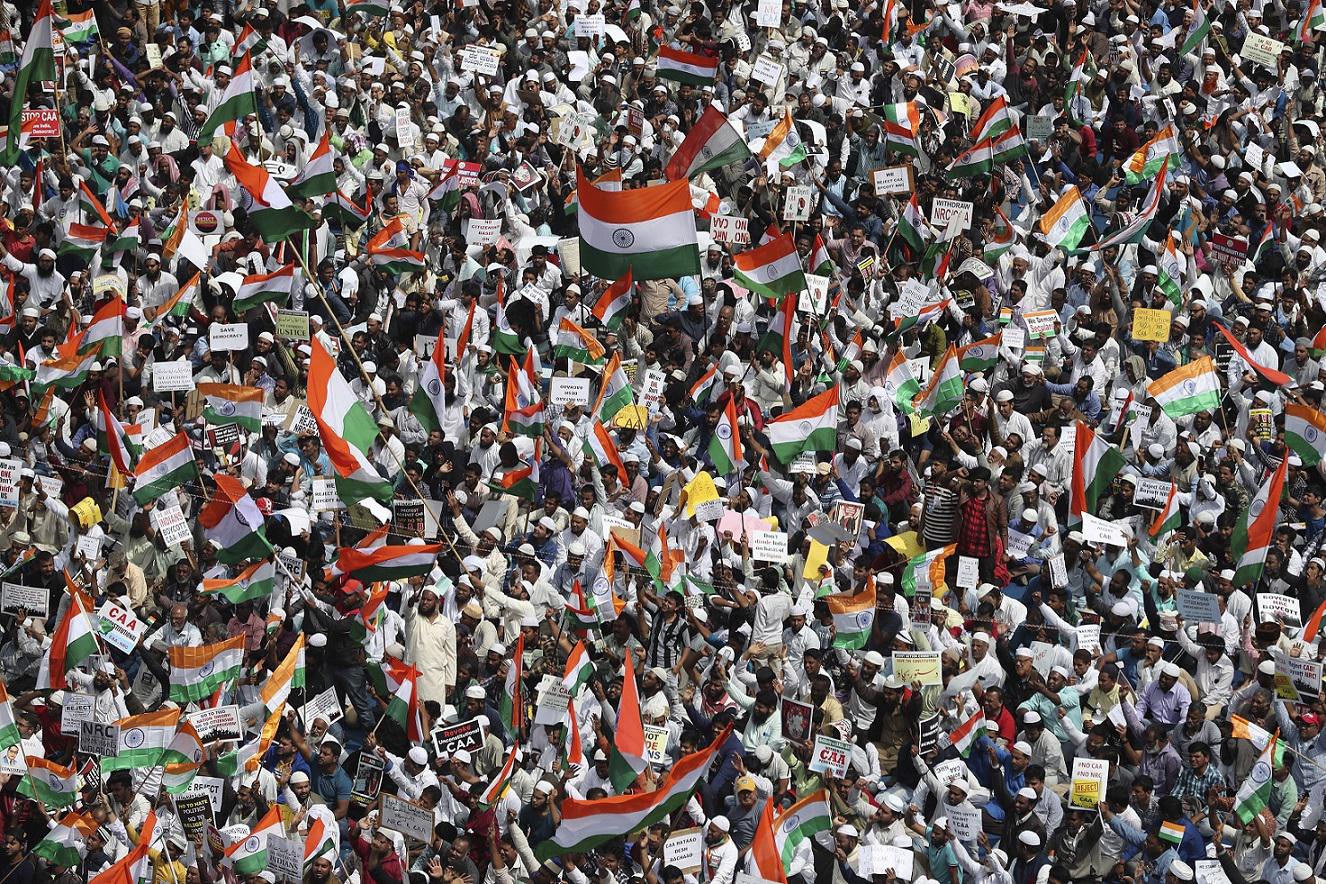 Indians, in large numbers, have been peacefully protesting  against a new citizenship law that they believe threatens India's secular identity. Bangalore, India, Monday, Dec. 23, 2019