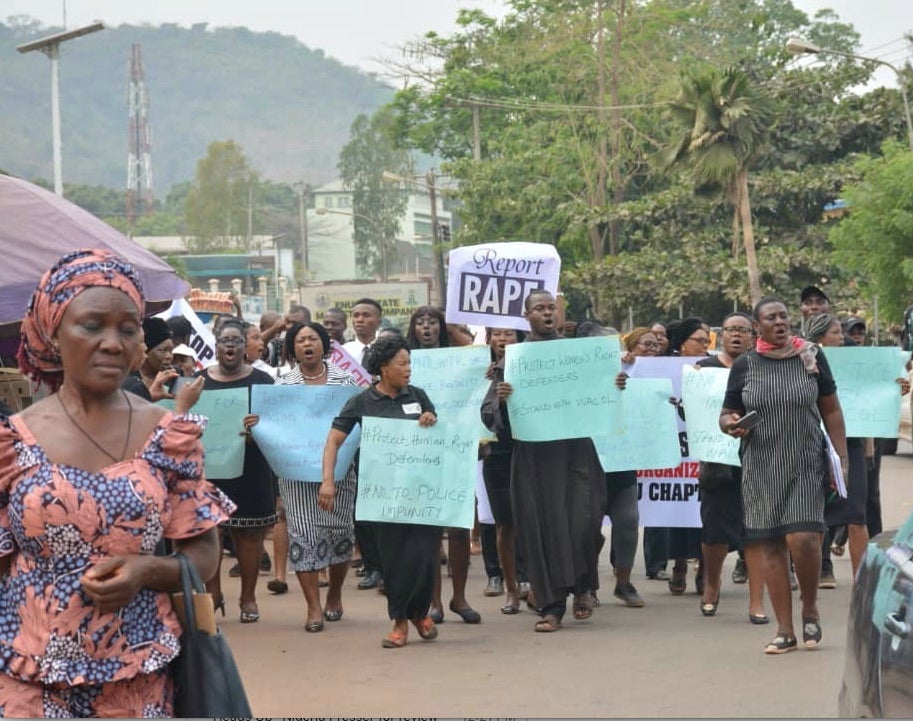 WACOL and other civil society groups protest against the police on February 3, 2020 in Enugu City. 