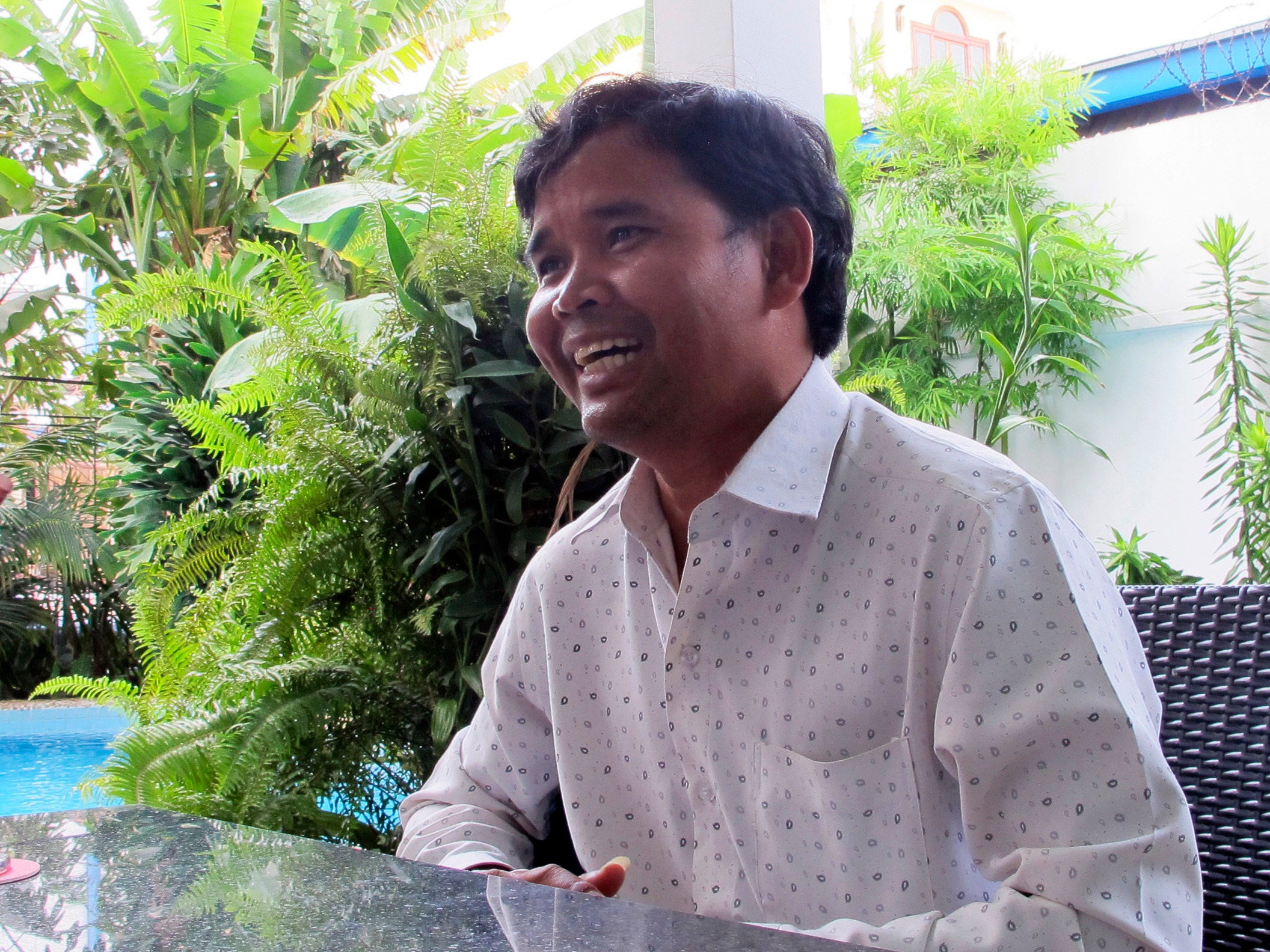 Cambodian environmentalist Ouch Leng speaks during an interview with the Associated Press in Phnom Penh, Cambodia, on February 3, 2016. 