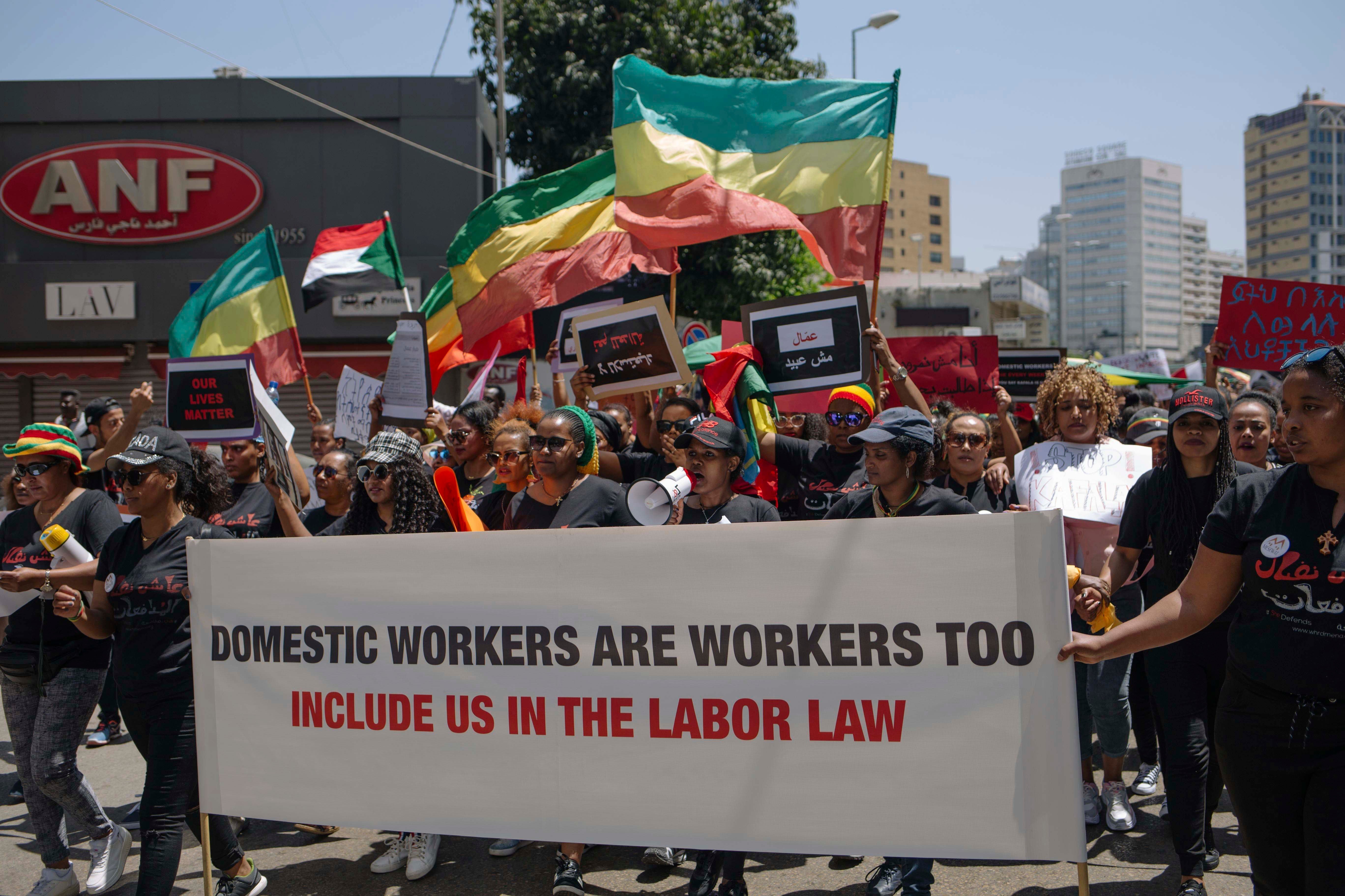 Migrant workers protest in Beirut, Lebanon.