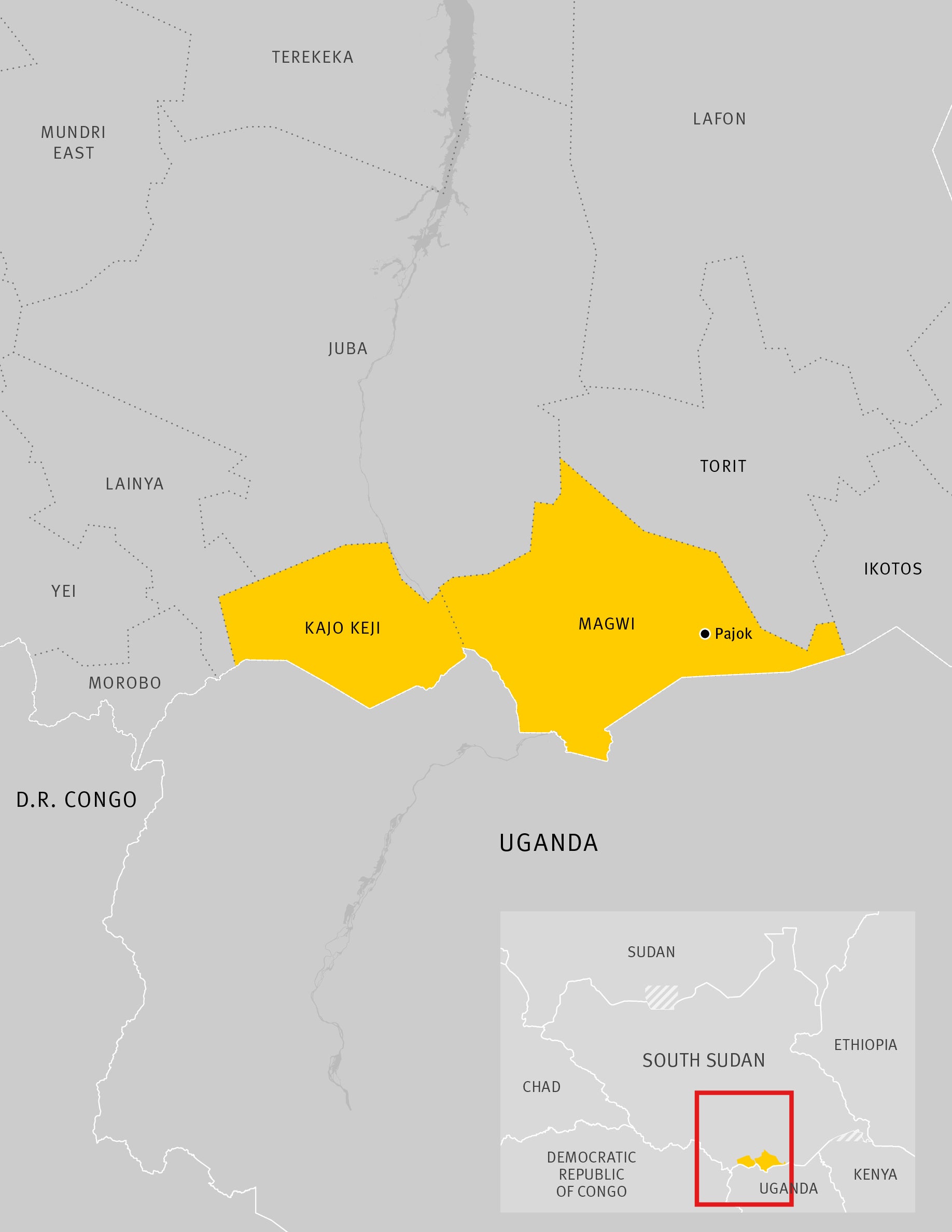 Map of Kajo Keji and Magwi Areas in South Sudan