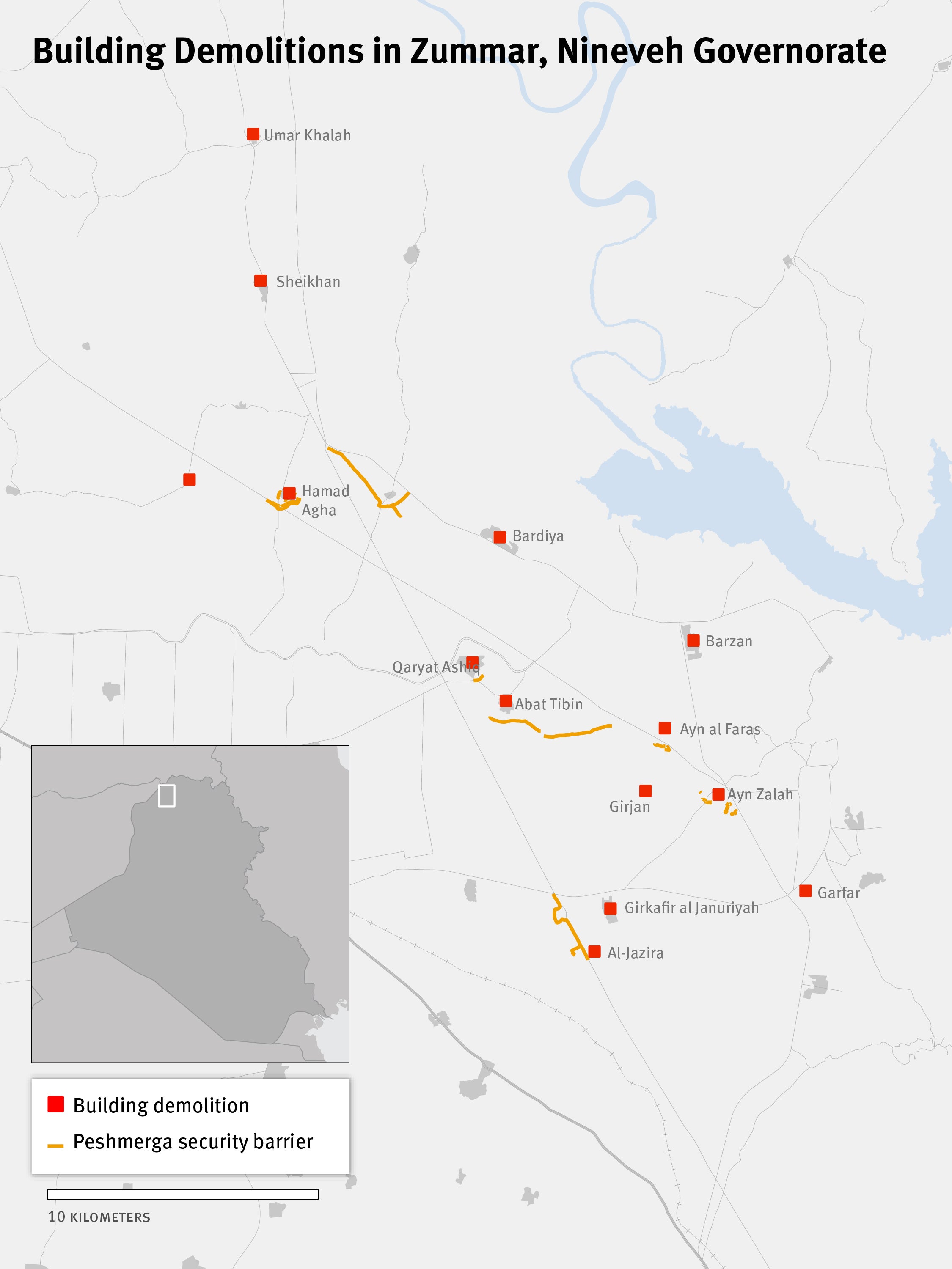 Map of Building Demolitions in Zummar, Nineveh Governorate