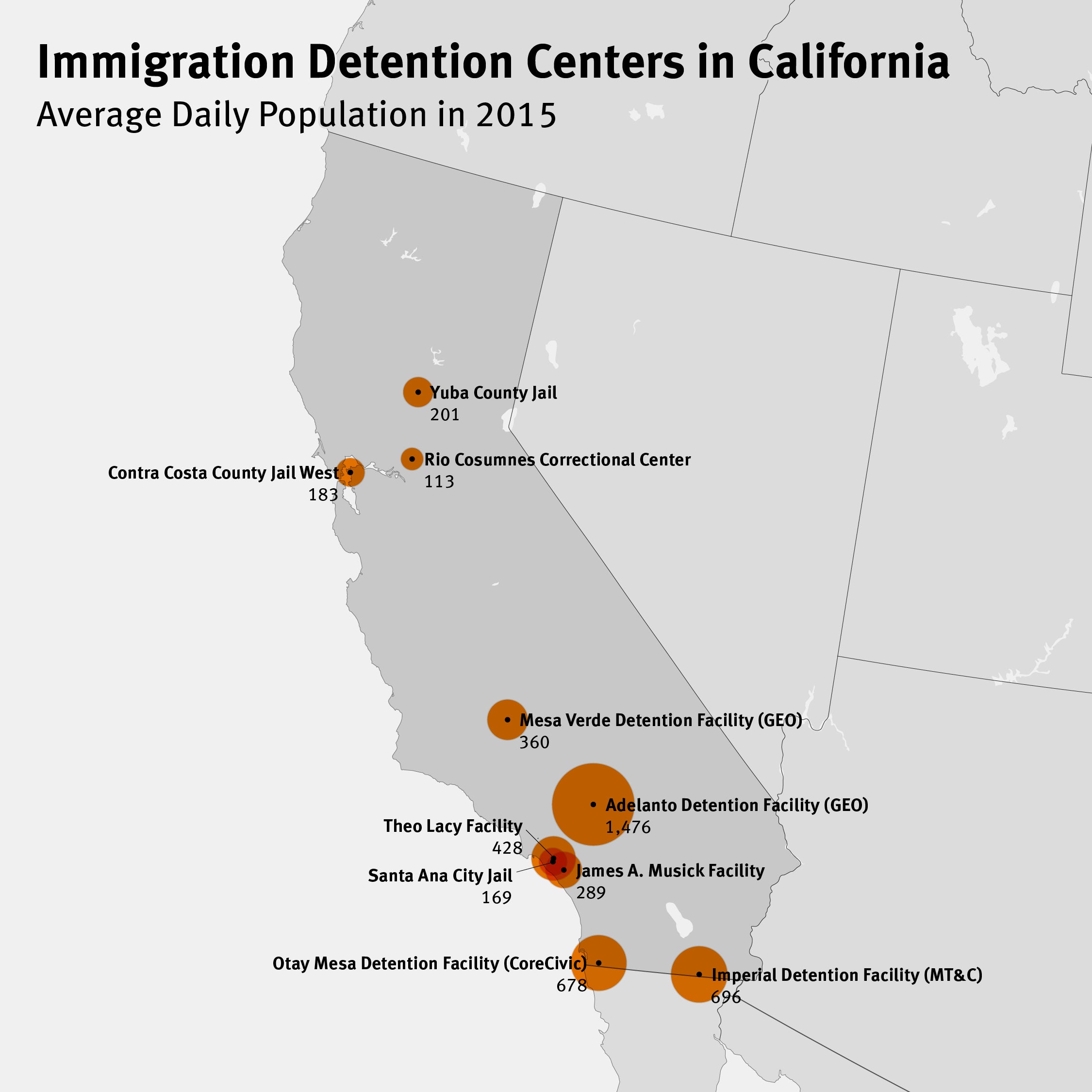 Map of Immigration Detention Centers in California