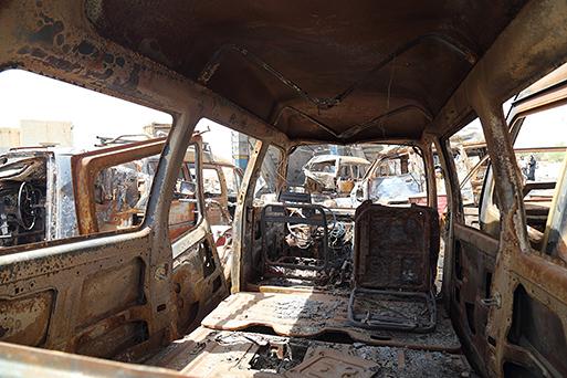 Burned-out cars Sadaa